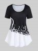 Musical Notes Print Colorblock Tee and Musical Notes Print Colorblock Capri Leggings Plus Size Summer Outfit -  