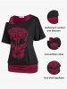Plus Size & Curve Skew Neck Skull Lace Gothic Tee and Ruched Blouson Tank Top Set -  