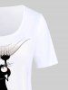 T-shirt à Imprimé Chat Dessin Animé de Grande Taille - Blanc 1x | US 14-16