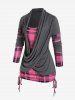 Plus Size Plaid Crossover Draped Faux Twinset Cinched Tee -  