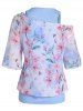 Flower Print Skew Neck Faux Twinset Half Sleeve Top -  