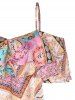 Allover Paisley Floral Print Cold Shoulder Ruffle Short Sleeve Top -  