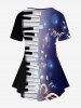 Plus Size Casual Music Note Piano Keys Print Tee -  