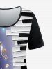 T-Shirt Décontracté à Imprimé Notes de Musique et Touches de Piano Grande-Taille - Violet clair 5x | US 30-32