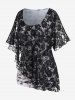 Plus Size Tie Dye Lace Overlay Flutter Sleeves 2 in 1 T Shirt -  