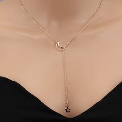 Adjustable Moon Star Chain Choker Necklace - GOLDEN