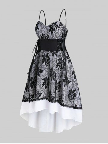Plus Size Lace Up High Low Midi Dress - BLACK - S | US 8