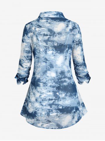Plus Size Long Sleeves Tie Dye Shacket and Crisscross Tank Top Set