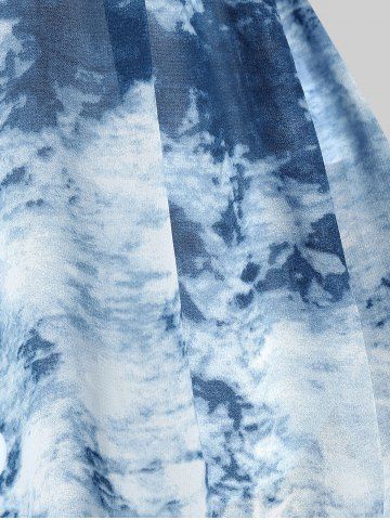 Plus Size Long Sleeves Tie Dye Shacket and Crisscross Tank Top Set