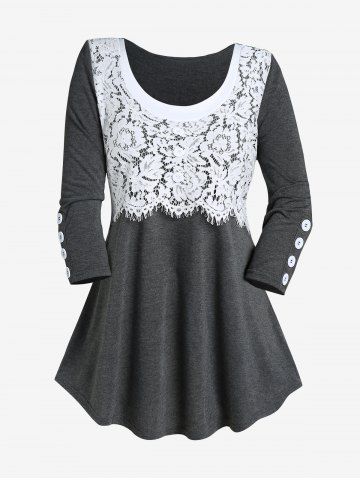 Plus Size Contrast Lace Panel Tee
