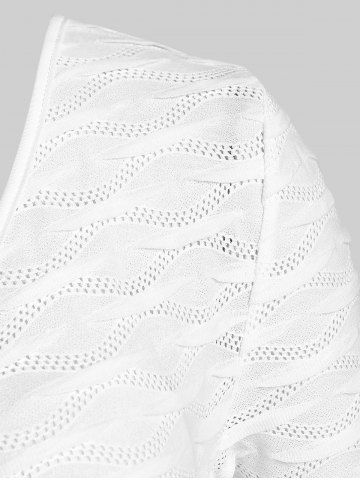 Plus Size Plunge Lace Panel Cinched Open Knit Tee