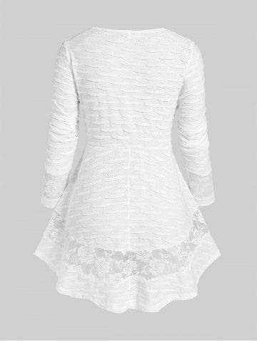 Plus Size Plunge Lace Panel Cinched Open Knit Tee