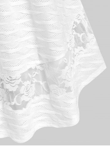 Plus Size Plunge Lace Panel Cinched Open Knit Tee