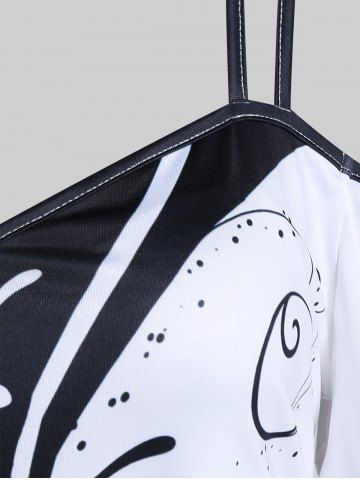 Plus Size Two Tone Printed Cold Shoulder Tee