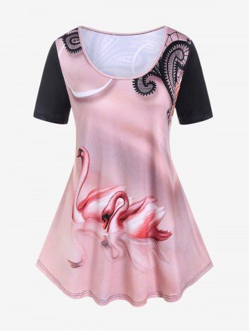 Plus Size 3D Swan Printed Short Sleeves T Shirt