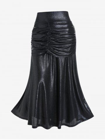 Plus Size Ruched Sparkle Maxi Fishtail Party Skirt