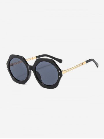 Round Lens Irregular Frame Sunglasses - BLACK
