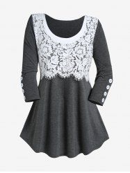 Plus Size Contrast Lace Panel Tee -  