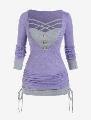 T-shirt Croisé en Blocs de Couleurs Grande Taille à Lacets - Violet clair 3X | US 22-24