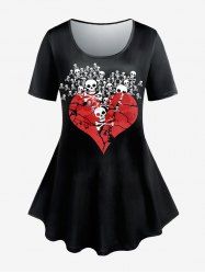 T-shirt Gothique Coeur Crâne Floral Grande Taille - Noir 5x | US 30-32