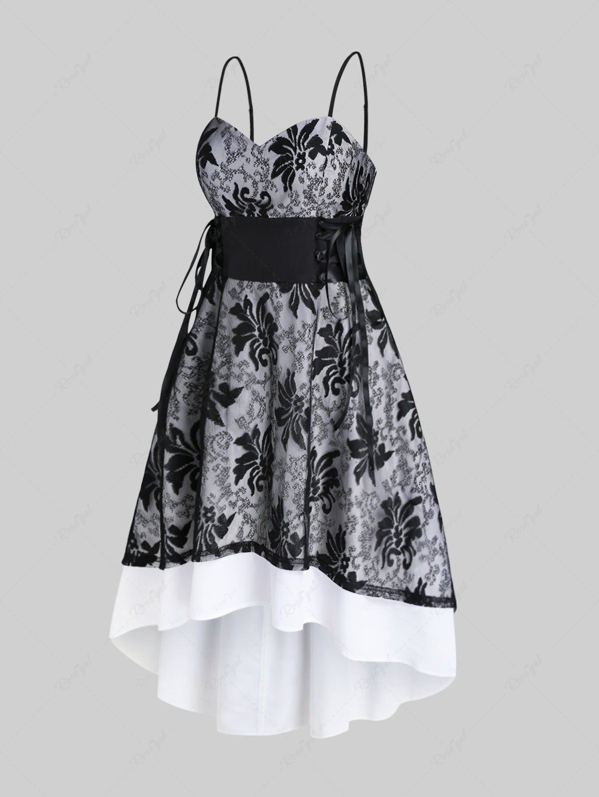 Robe Mi-Longue Haute Basse de Grande Taille à Lacets Noir M | US 10