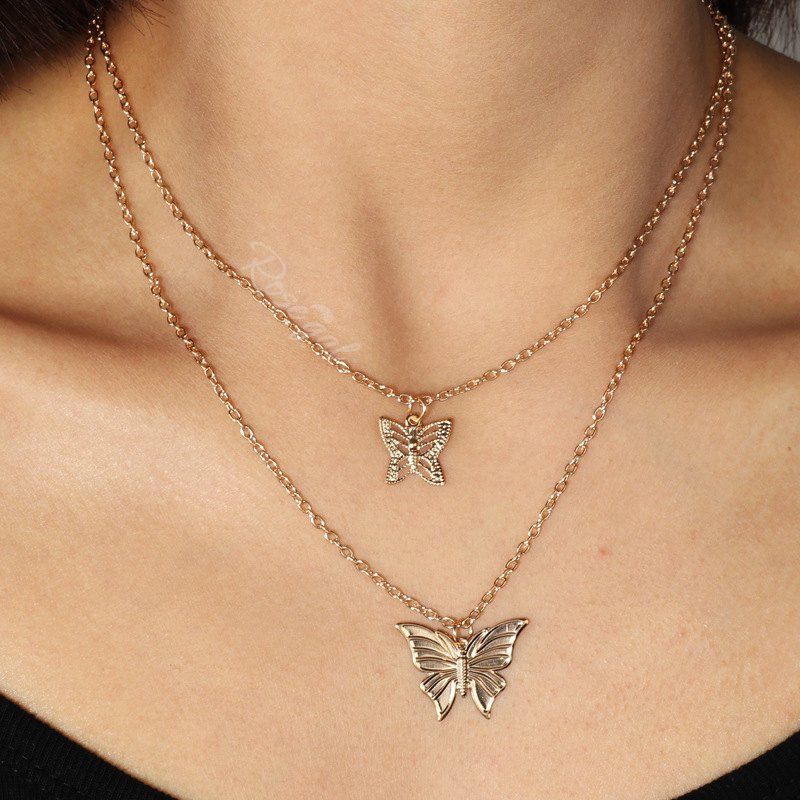 Affordable Layered Butterfly Pendant Necklace  