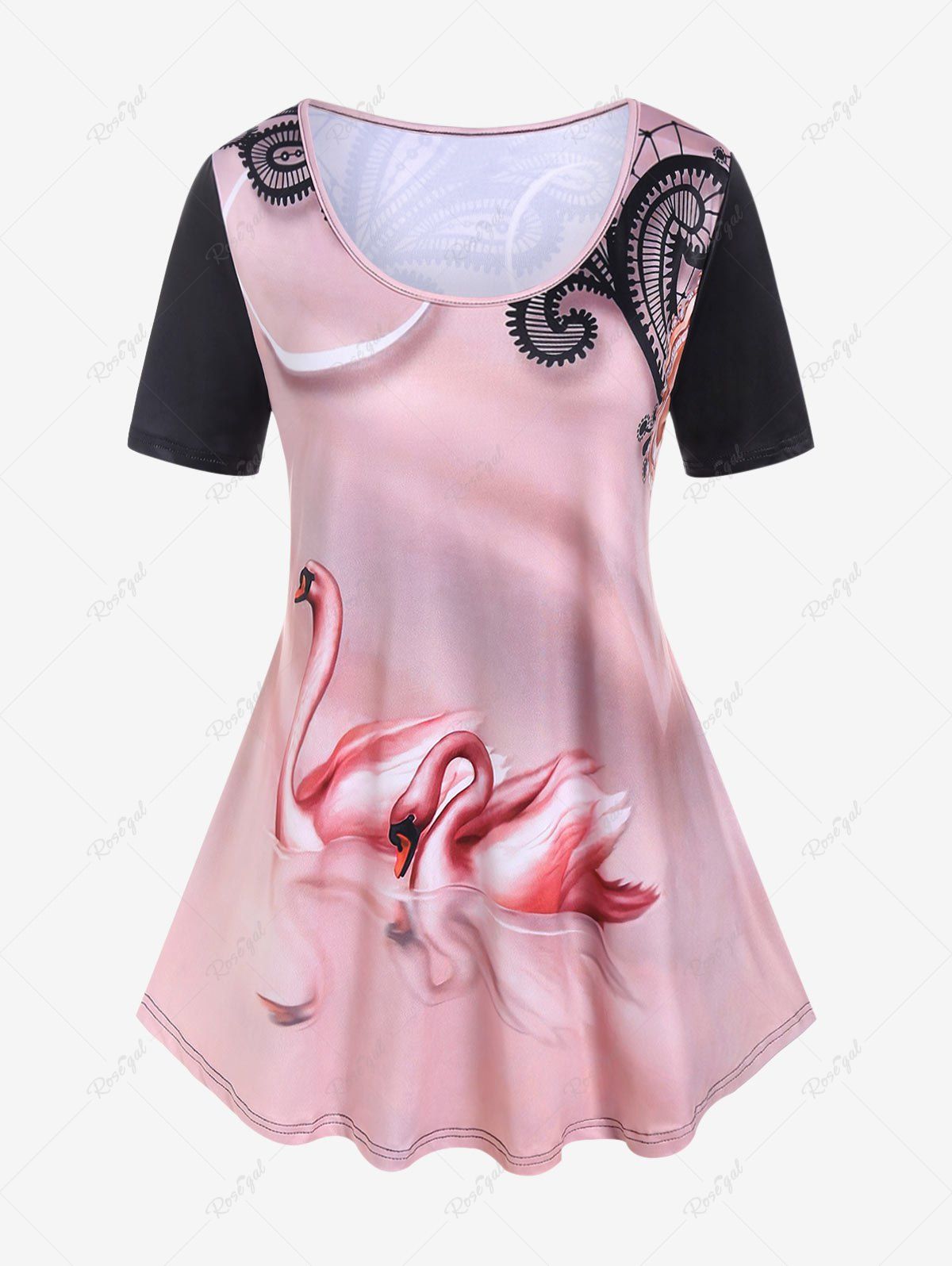 Latest Plus Size 3D Swan Printed Short Sleeves T Shirt  