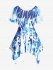Tie Dye Cinched Handkerchief Tank Top and 3D Lace Up Jean Print Capri Leggings Plus Size Summer Outfit -  
