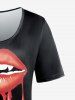 Ensemble T-shirt Gothique à Imprimé Lèvre et Legging à Squelette et Cœur à Taille Haute Grande Taille - Noir 