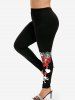 Gothic Ruched Skulls Pattern Lace Panel Tee and Leggings Plus Size Summer Outfit -  