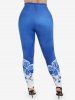 Plus Size Colorblock Flower Butterfly Print Leggings -  