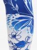 Plus Size Colorblock Flower Butterfly Print Leggings -  