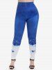 Plus Size Colorblock Flower Butterfly Print Leggings -  
