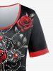 Plus Size Rose Cross Printed Short Sleeves Ringer Tee -  