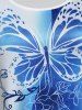 T-shirt à Imprimé Papillon Fleur en Blocs de Couleurs de Grande Taille - Bleu 5x | US 30-32