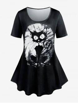 T-shirt Gothique à Imprimé Chat de Grande Taille - BLACK - 5X | US 30-32
