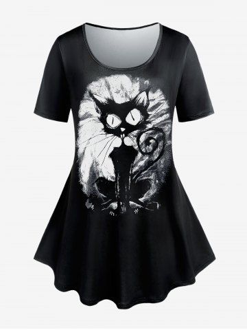 Plus Size Cat Print Gothic Tee - BLACK - M | US 10