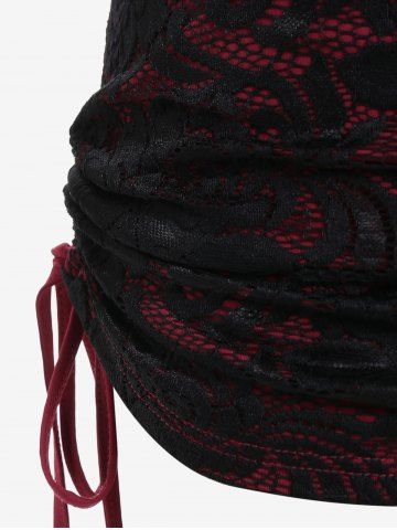 Plus Size Lace-up Cinched Lace Panel Tee