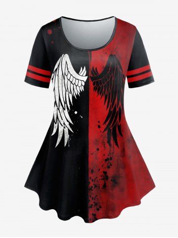 Plus Size Wings Paint Splatter Printed Two Tone Tee
