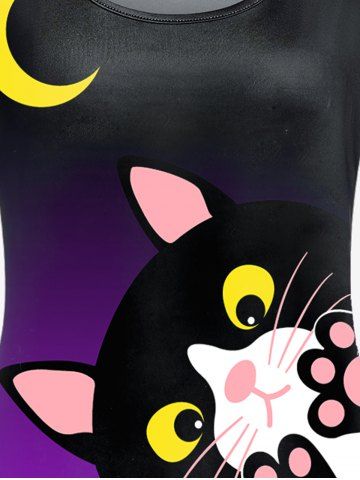 Plus Size Cartoon Cat Moon Printed Ombre Tee