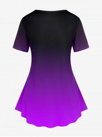 Plus Size Cartoon Cat Moon Printed Ombre Tee