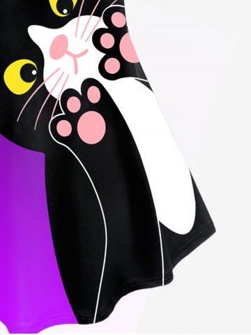 Plus Size Cartoon Cat Moon Printed Ombre Tee