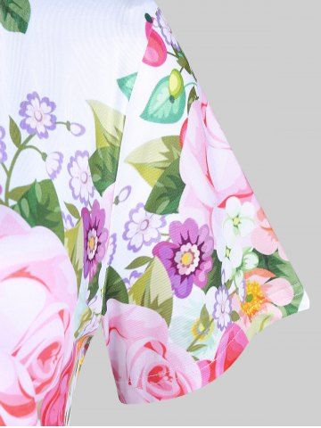 Plus Size Short Sleeve Floral Rose Print Tee