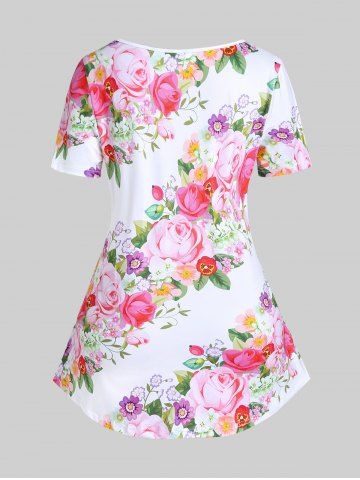 Plus Size Short Sleeve Floral Rose Print Tee