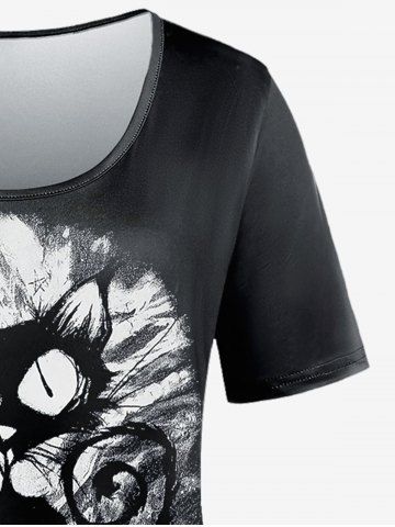 Plus Size Cat Print Gothic Tee