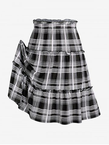 Plus Size Plaid Ruffle Midi A Line Skirt - BLACK - M | US 10