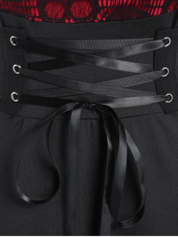 Gothic Crisscross Skull Lace Midi Flare Dress