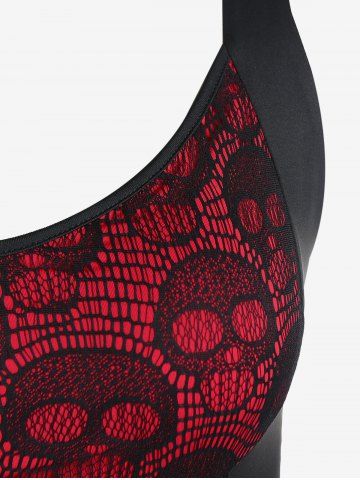 Gothic Crisscross Skull Lace Midi Flare Dress