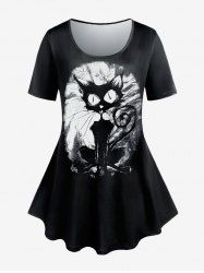 T-shirt Gothique à Imprimé Chat de Grande Taille - Noir 2X | US 18-20