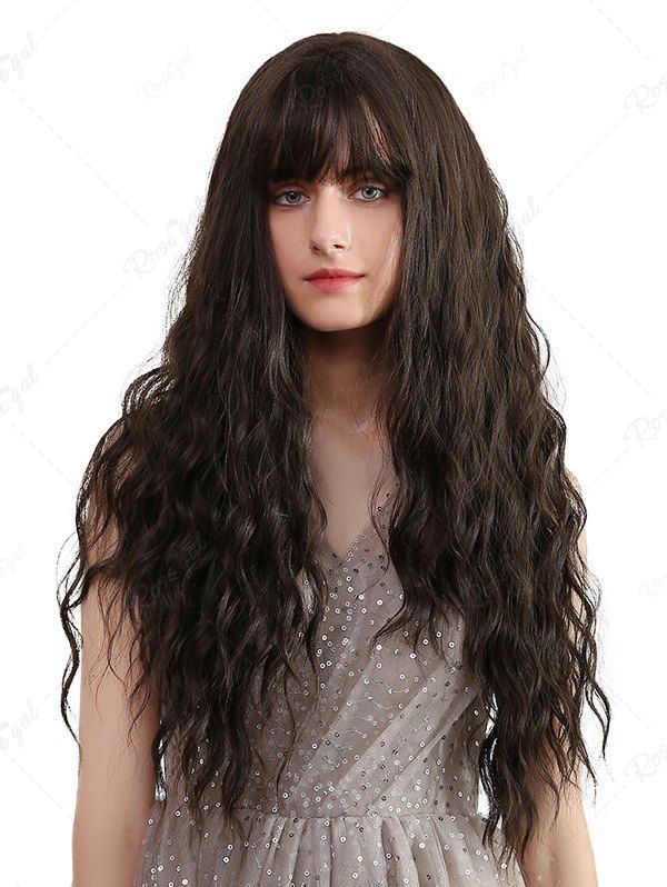 Perruque Synthétique Longue Bouclée Profonde en Couleur Noire Taupe Ensemble de 1 Pièce 28 pouces